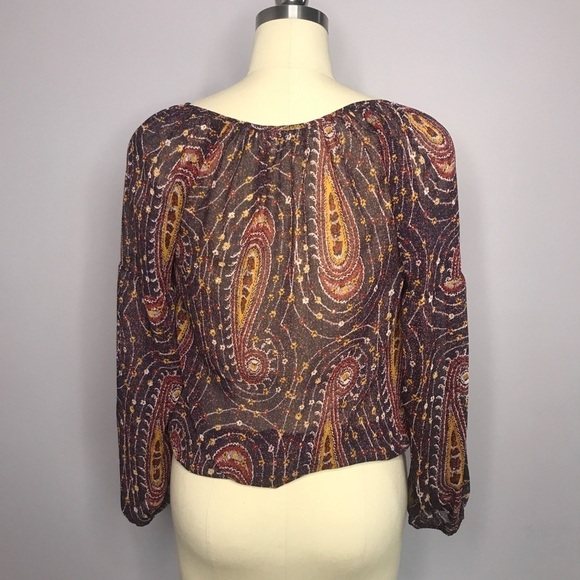 Lucky Brand Boho Tassel Paisley Peasant Blouse - Picture 5 of 6